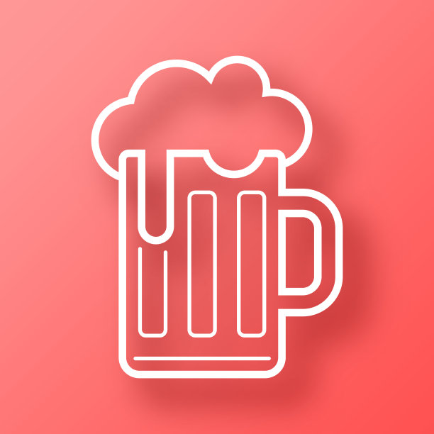 一杯啤酒。图标在红色背景与阴影图片下载