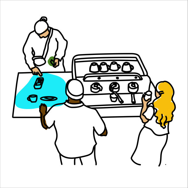 咖啡店背后的场景素描色彩图片下载