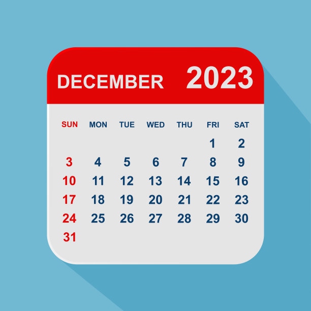 2023年12月月历叶。一周从周日开始。业务矢量图图片下载