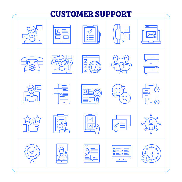 客户支持细线矢量图标集。图片下载
