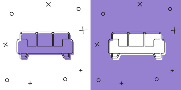 将沙发图标隔离在白色和紫色上图片下载