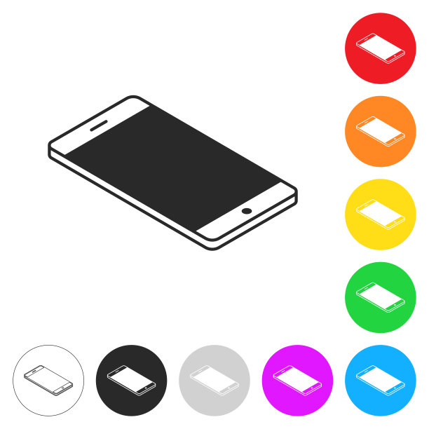 等距智能手机-平面位置。彩色按钮上的图标图片下载