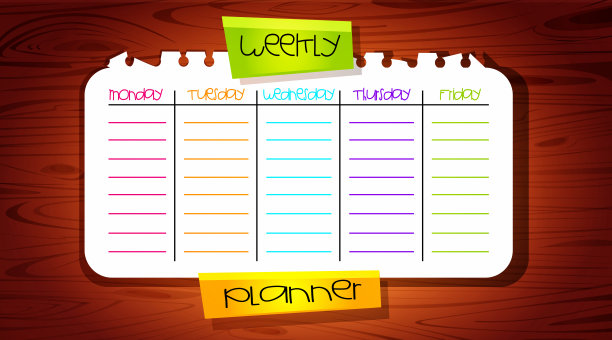 教育理念、战略和商业规划。每周计划，每周计划，日常事务，抽象的颜色背景的待办事项表。时尚的web模板在线订购，网页，应用程序设计。图片下载