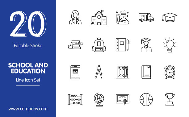 学校和教育线图标设置。图片下载