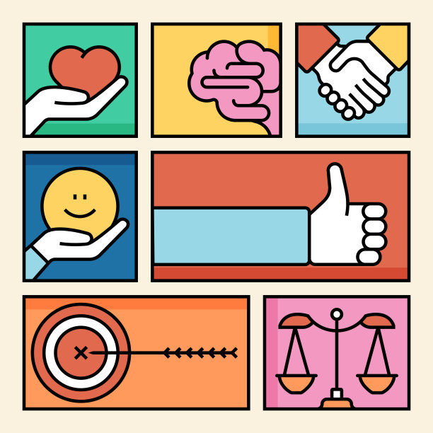 彩色背景上的彩色核心价值图标图片下载