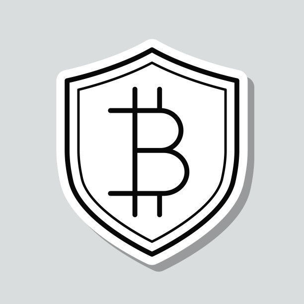 比特币的盾牌。图标贴纸在灰色背景图片下载