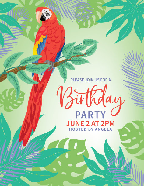 色彩鲜艳的热带背景邀请模板鹦鹉和文本的空间图片下载
