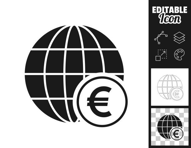 印有欧元标志的地球仪。图标设计。轻松地编辑图片下载