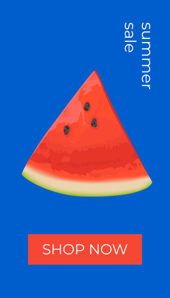 夏季销售垂直横幅，模板的社交媒体，广告。矢量夏季销售横幅在现代设计西瓜片。横幅上有“立即购买”按钮。图片下载
