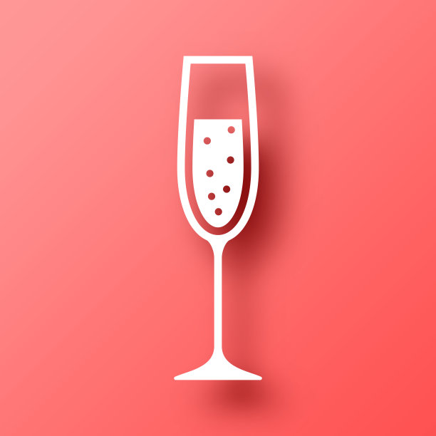 一杯香槟。图标在红色背景与阴影图片下载