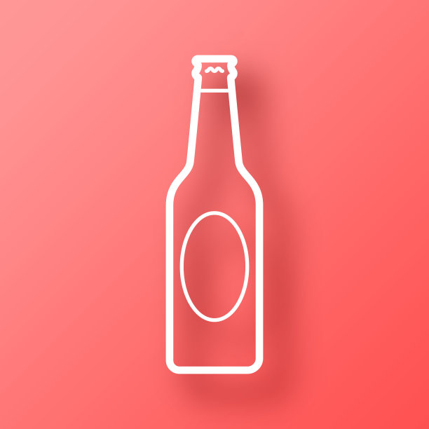 啤酒瓶。图标在红色背景与阴影图片下载