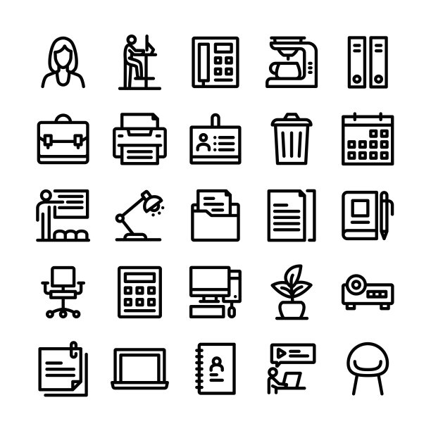 矢量插图图形的办公室。可编辑的笔画大小。简单孤立的图标。符号，符号，元素。图标集。图片下载