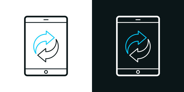 平板电脑上的回收符号。黑色或白色背景上的双色线图标-可编辑的笔画图片下载