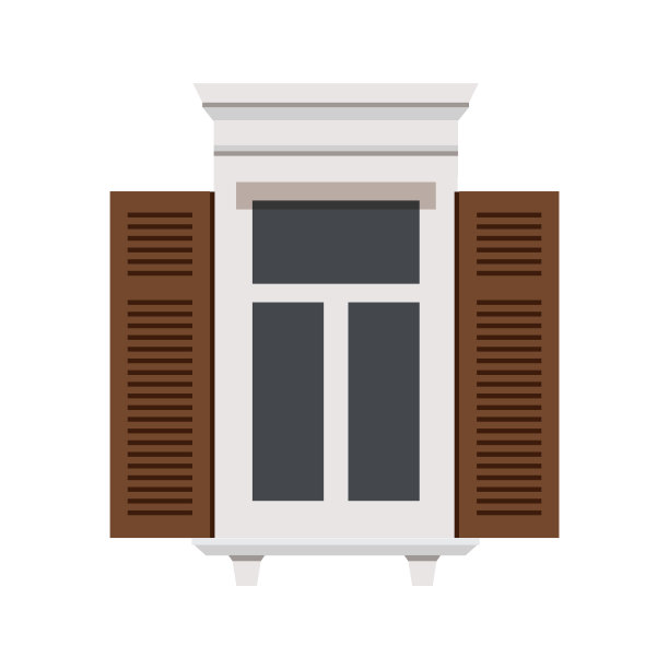 窗户的百叶窗。矢量插图。窗户特写与拱门。外部元素。图片下载