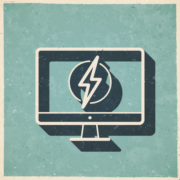 带有电学符号的台式计算机。图标复古复古风格-旧纹理纸图片下载