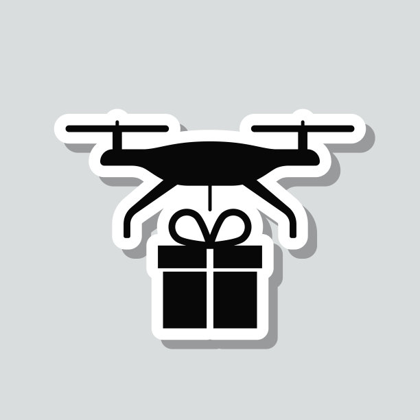送礼物的无人机。图标贴纸在灰色背景图片下载