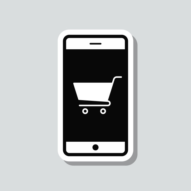 用智能手机网购。灰色背景上的图标贴纸图片下载