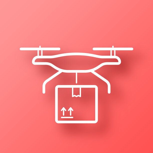无人驾驶飞机交付。图标在红色背景与阴影图片下载