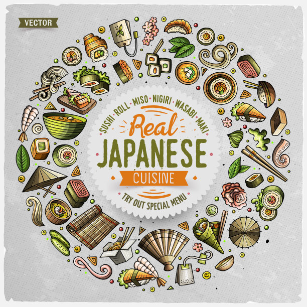 一套日本食品卡通涂鸦对象图片下载