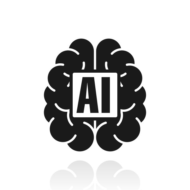 人脑与人工智能AI。白色背景上反射的图标图片下载