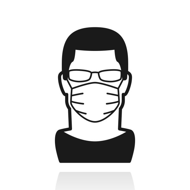 戴医用面罩的男子白色背景上反射的图标图片下载