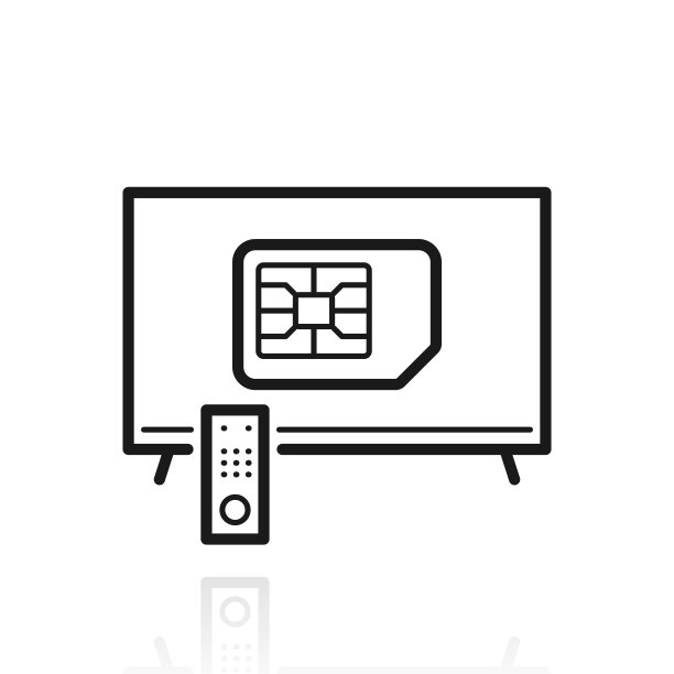 带SIM卡的电视。白色背景上反射的图标图片下载