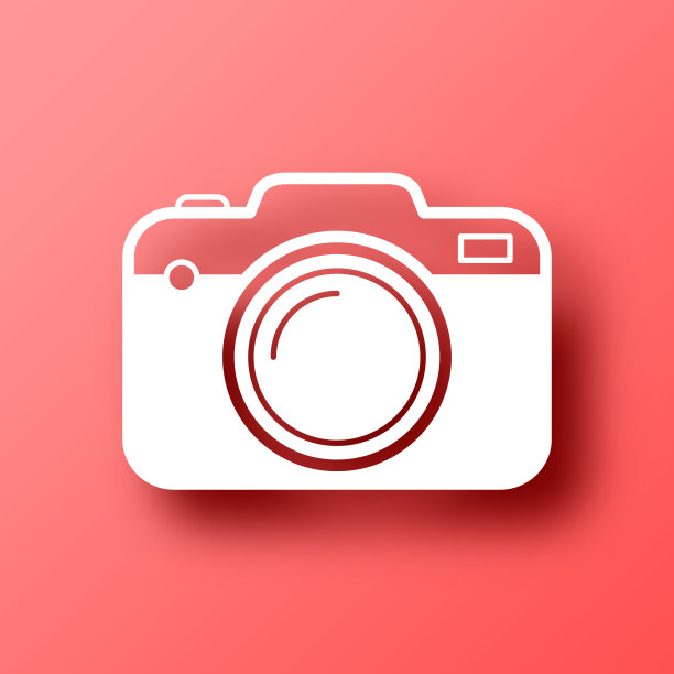 相机。图标在红色背景与阴影图片下载
