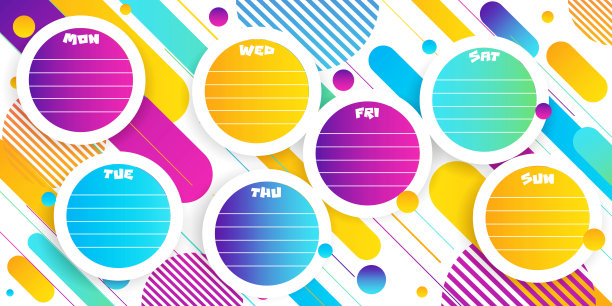 周报，日记，波普艺术风格的计划概念。待办事项在明亮的抽象几何背景上。图片下载