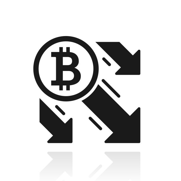 比特币减少。白色背景上反射的图标图片下载