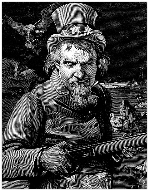 古玩形象:西班牙-美国战争讽刺漫画，邪恶的山姆大叔图片下载