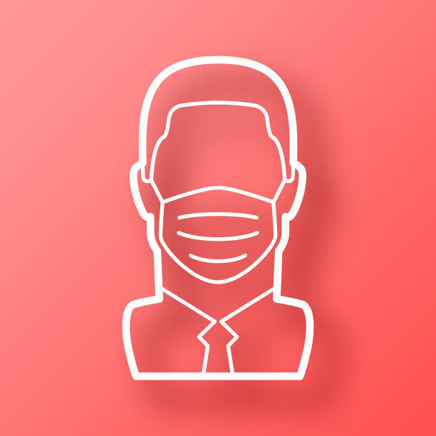 戴医用口罩的男子。图标在红色背景与阴影图片下载