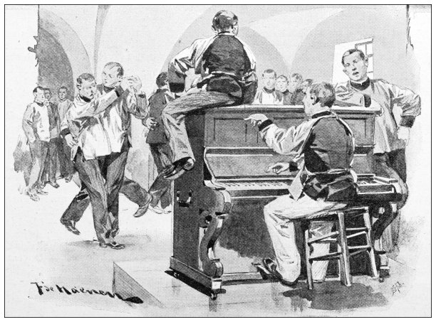 古董图片:法国国家军事学院拉Flèche，钢琴图片下载