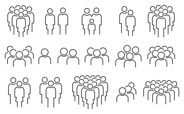 一组风格化人物的矢量插画：人物图标集，女人和男人图片下载