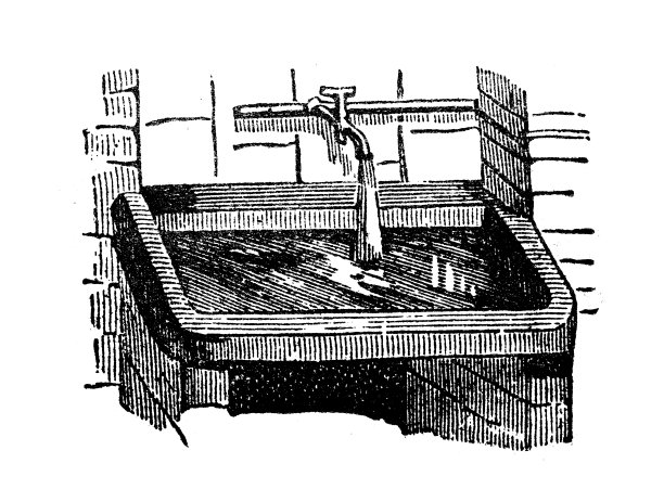 仿古雕刻插画:水槽图片下载