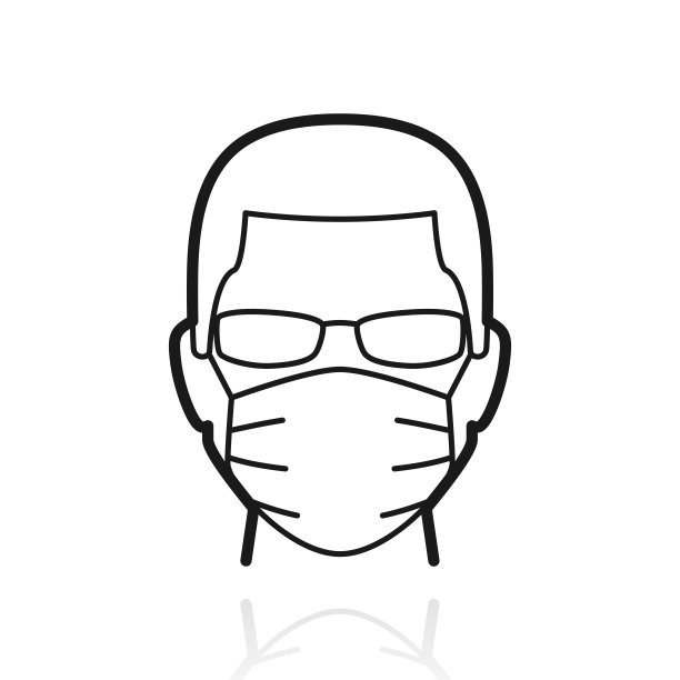 戴医用面罩的男子白色背景上反射的图标图片下载