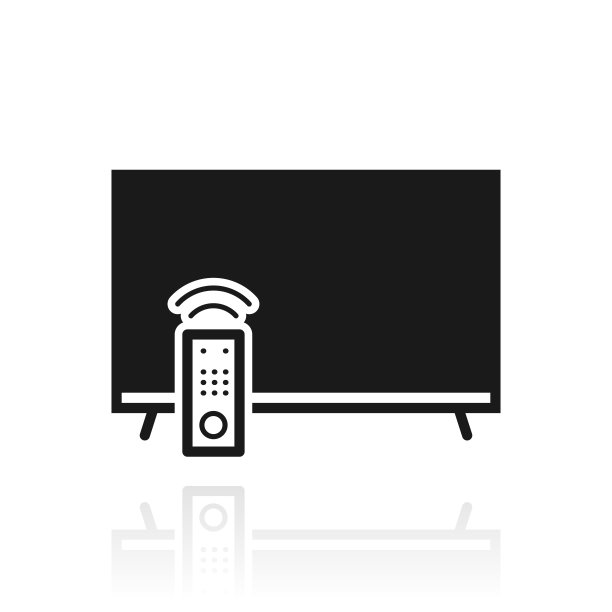 电视和遥控器。白色背景上反射的图标图片下载