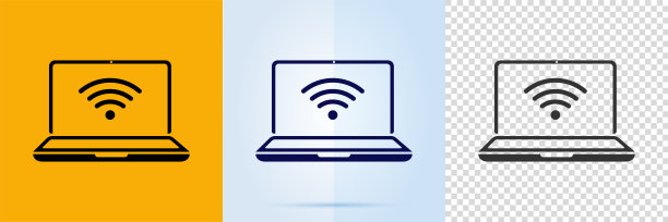 一套笔记本电脑图标与波。图片下载