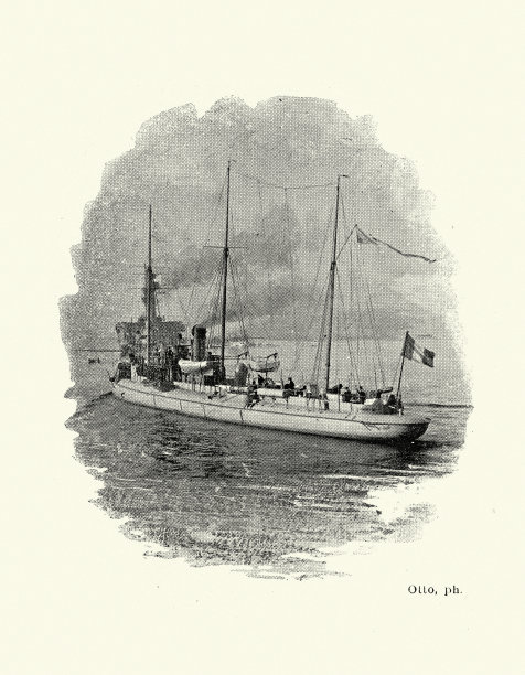 法国军舰，鱼雷艇，19世纪90年代，19世纪海军军事历史的照片后的复古插图图片下载