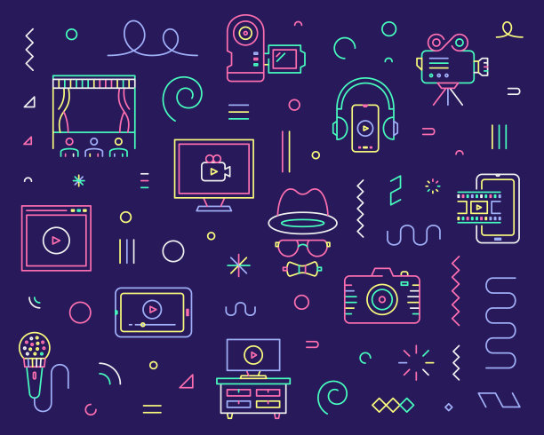 用于表演和录制音乐的线图标集和模式图片下载