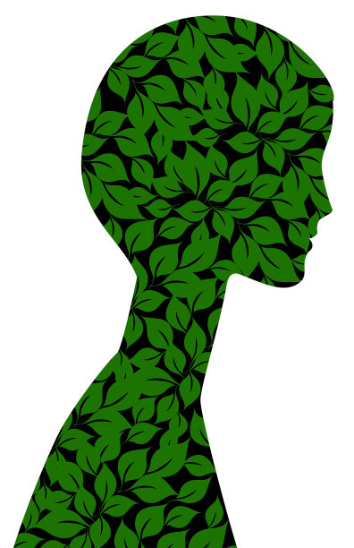 绿色植物一个女孩的剪影图片下载