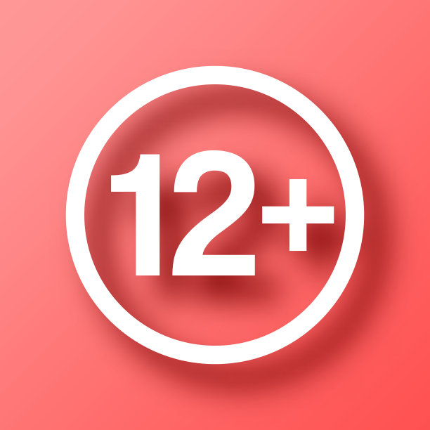 12+ 12加号-年龄限制。图标在红色背景与阴影图片下载
