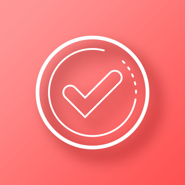 复选标记。图标在红色背景与阴影图片下载