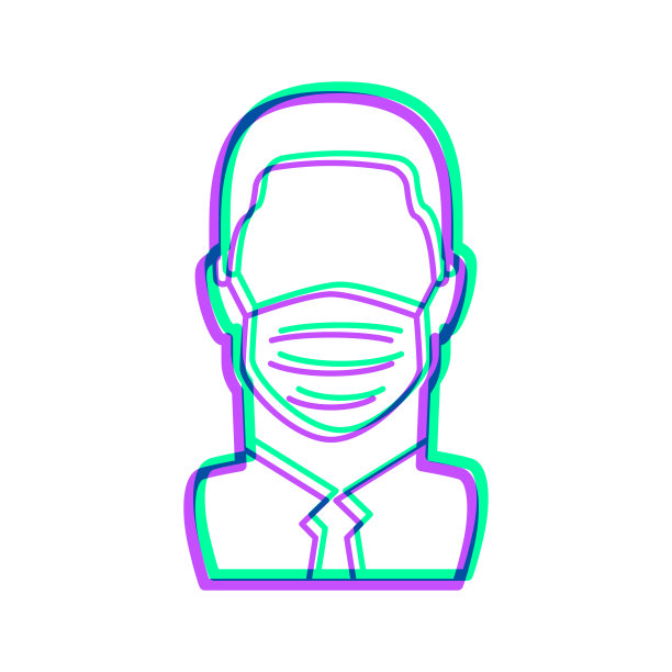 戴医用面罩的男子图标与两种颜色叠加在白色背景上图片下载