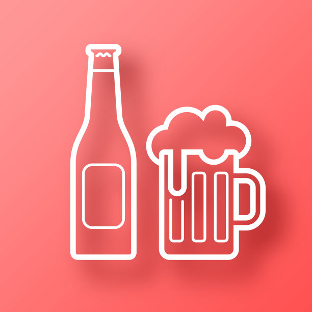 一瓶一瓶的啤酒。图标在红色背景与阴影图片下载