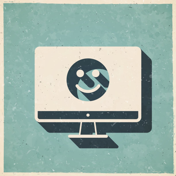 有快乐表情符号的台式电脑。图标复古复古风格-旧纹理纸图片下载