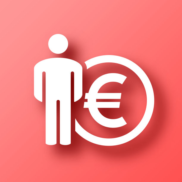 有欧元标志的人。图标在红色背景与阴影图片下载
