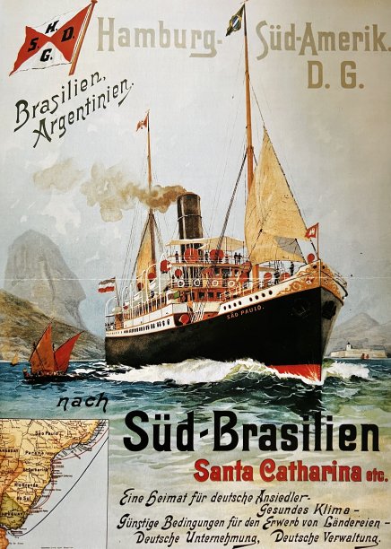 汉堡海报Süd-Amerika Linie，为旅行移民到巴西图片下载
