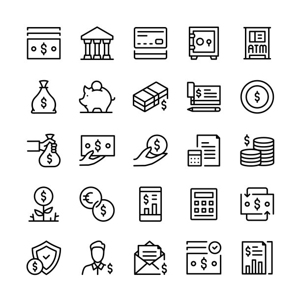 矢量插画：货币图标，可编辑描边图片下载