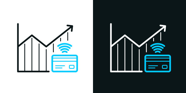 非接触式支付增加图表。黑色或白色背景上的双色线条图标-可编辑笔触图片下载