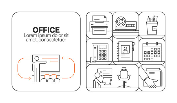 办公室横幅线图标集设计图片下载